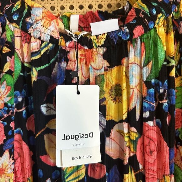 NWT‎ Desigual Multicolor Off-Shoulder Tiered Floral Hi-Lo Dress Size L - Picture 9 of 12